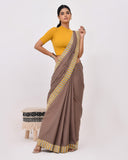 Load image into Gallery viewer, Rajnesa Traditional Patch Work Cotton Mulmul Saree - Mud &amp; Mustard