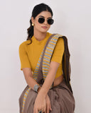 Load image into Gallery viewer, Rajnesa Traditional Patch Work Cotton Mulmul Saree - Mud &amp; Mustard
