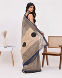 Load image into Gallery viewer, Rajnesa Traditional Block Print Maheshwari Silk Saree - Black Grid