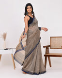Load image into Gallery viewer, Rajnesa Traditional Block Print Maheshwari Silk Saree - Black Grid
