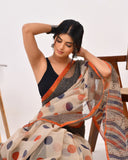Load image into Gallery viewer, Rajnesa Traditional Block Print Kota Doria Cotton Saree - Beige Polka