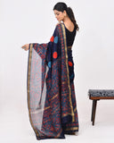 Load image into Gallery viewer, Rajnesa Traditional Block Print Maheshwari Silk Saree - Navy Blue