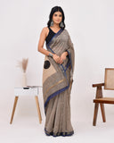 Load image into Gallery viewer, Rajnesa Traditional Block Print Maheshwari Silk Saree - Black Grid