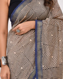 Load image into Gallery viewer, Rajnesa Traditional Block Print Maheshwari Silk Saree - Black Grid