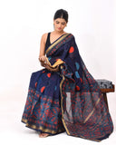 Load image into Gallery viewer, Rajnesa Traditional Block Print Maheshwari Silk Saree - Navy Blue