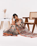 Load image into Gallery viewer, Rajnesa Traditional Block Print Kota Doria Cotton Saree - Beige Polka