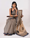 Load image into Gallery viewer, Rajnesa Traditional Block Print Maheshwari Silk Saree - Black Grid