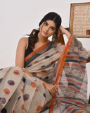 Load image into Gallery viewer, Rajnesa Traditional Block Print Kota Doria Cotton Saree - Beige Polka