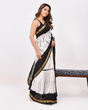Load image into Gallery viewer, Rajnesa Traditional Block Print Modal Silk Saree - Black &amp; White
