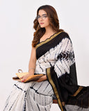 Load image into Gallery viewer, Rajnesa Traditional Block Print Modal Silk Saree - Black &amp; White