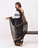 Load image into Gallery viewer, Rajnesa Traditional Block Print Modal Silk Saree - Black &amp; White