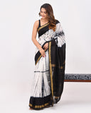 Load image into Gallery viewer, Rajnesa Traditional Block Print Modal Silk Saree - Black &amp; White