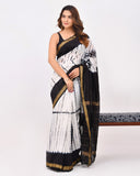 Load image into Gallery viewer, Black &amp; White Block Print Modal Silk Saree
