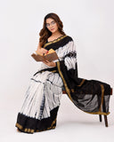 Load image into Gallery viewer, Rajnesa Traditional Block Print Modal Silk Saree - Black &amp; White