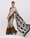Load image into Gallery viewer, Rajnesa Traditional Block Print Modal Silk Saree - Beige Stripes