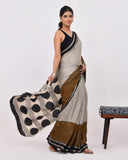 Load image into Gallery viewer, Rajnesa Traditional Block Print Modal Silk Saree - Beige Stripes