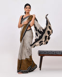 Load image into Gallery viewer, Rajnesa Traditional Block Print Modal Silk Saree - Beige Stripes