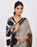 Load image into Gallery viewer, Rajnesa Traditional Block Print Modal Silk Saree - Beige Stripes