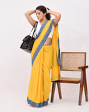Load image into Gallery viewer, Rajnesa Traditional Patch Work Cotton Mulmul Saree - Yellow &amp; Indigo