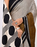 Load image into Gallery viewer, Rajnesa Traditional Block Print Modal Silk Saree - Beige Stripes
