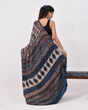 Load image into Gallery viewer, Rajnesa Traditional Block Print Modal Silk Saree - Beige &amp; Blue