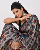 Load image into Gallery viewer, Rajnesa Traditional Block Print Modal Silk Saree - Beige &amp; Blue