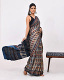 Load image into Gallery viewer, Rajnesa Traditional Block Print Modal Silk Saree - Beige &amp; Blue