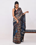 Load image into Gallery viewer, Rajnesa Traditional Block Print Modal Silk Saree - Beige &amp; Blue