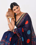Load image into Gallery viewer, Rajnesa Traditional Block Print Maheshwari Silk Saree - Navy Blue