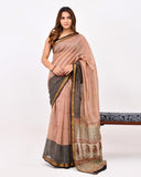 Load image into Gallery viewer, Rajnesa Traditional Block Print Maheshwari Silk Saree - Beige &amp; Red