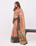Load image into Gallery viewer, Rajnesa Traditional Block Print Maheshwari Silk Saree - Beige &amp; Red