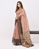Load image into Gallery viewer, Rajnesa Traditional Block Print Maheshwari Silk Saree - Beige &amp; Red