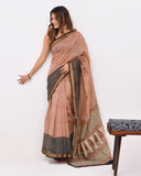 Load image into Gallery viewer, Rajnesa Traditional Block Print Maheshwari Silk Saree - Beige &amp; Red