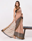 Load image into Gallery viewer, Rajnesa Traditional Block Print Maheshwari Silk Saree - Beige &amp; Red