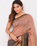 Load image into Gallery viewer, Rajnesa Traditional Block Print Maheshwari Silk Saree - Beige &amp; Red